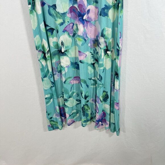Soft Surroundings Floral Jersey Maxi Dress Womens M Blue Short Sleeve V Neck - Picture 3 of 10